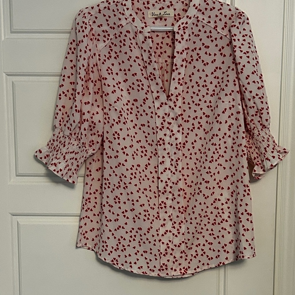 Vine & Love Red Heart Print Blouse